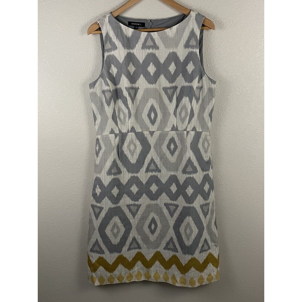 Lafayette 148 Womens 12 100% Linen Ikat Print Sleeveless Sheath Dress
